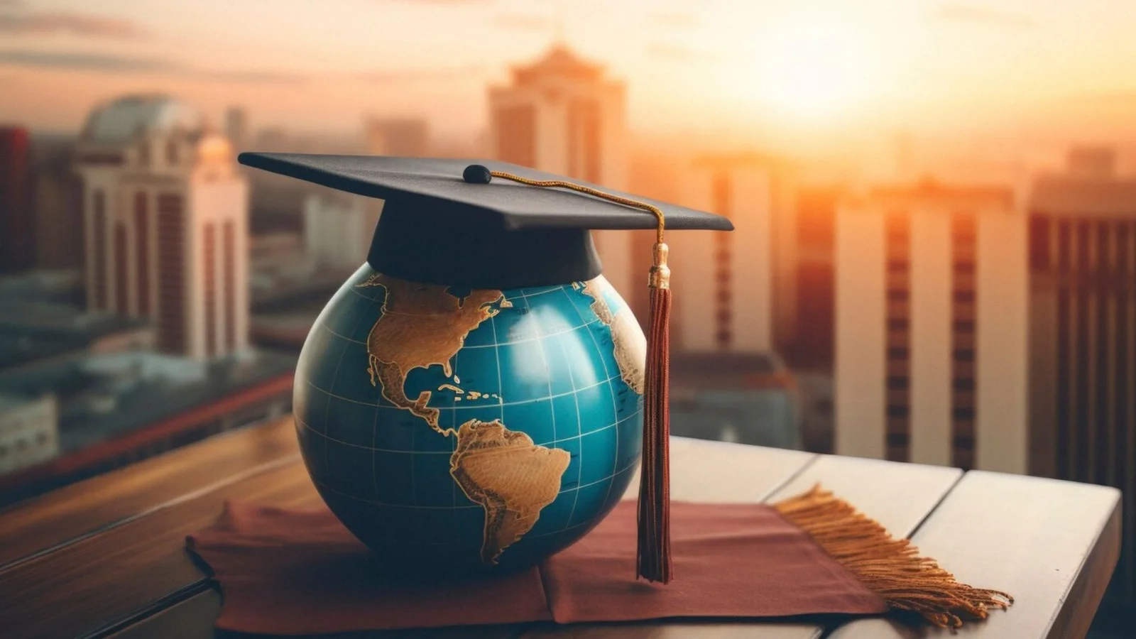 College Graduation cap with globe in digital art style
